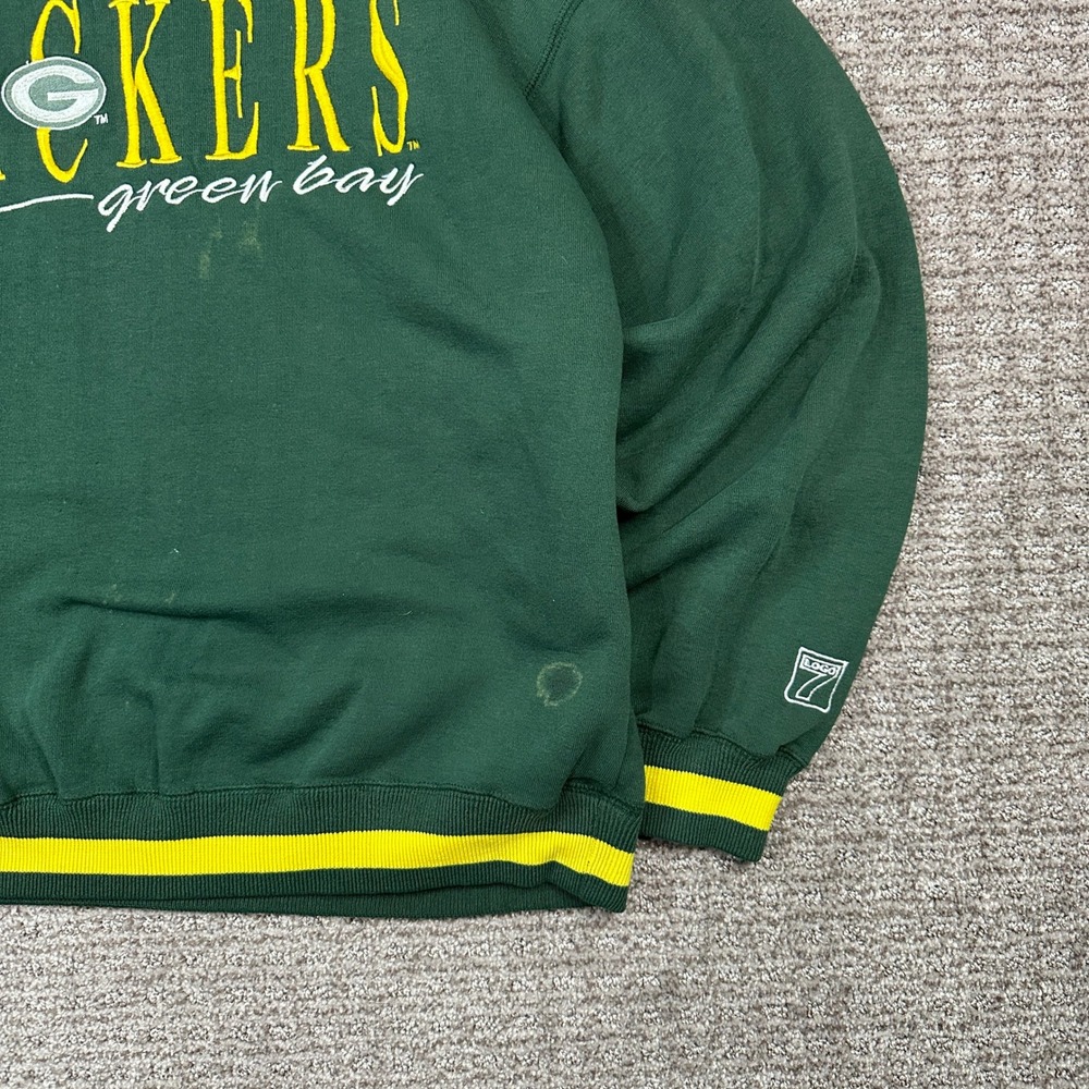 Vintage Logo 7 Green Bay Packers Sweatshirt Green Striped Trim Large - Picture 7 of 9